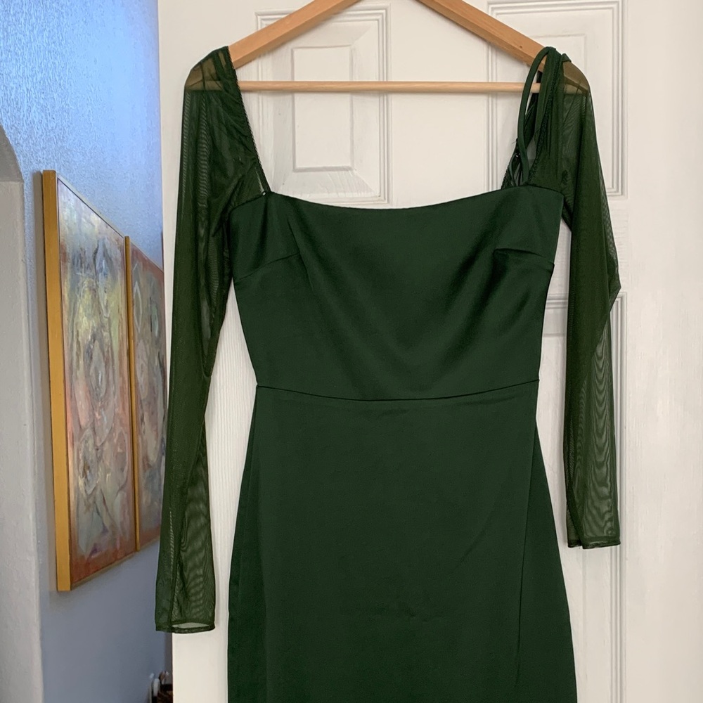 House of CB Ellica Emerald Green Mesh Sleeve Bodycon Midi Dress Size S Excellent - Picture 14 of 16